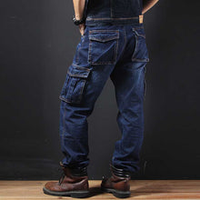 Load image into Gallery viewer, Big Pocket Denim Jeans Men Casual Cargo Pants Military Style Loose Baggy Cotton Trousers Plus Size Joggers Man Clothes