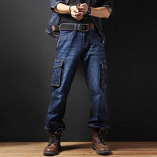 Load image into Gallery viewer, Big Pocket Denim Jeans Men Casual Cargo Pants Military Style Loose Baggy Cotton Trousers Plus Size Joggers Man Clothes
